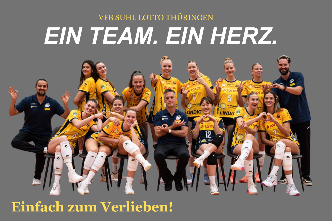 Mannschaftsfoto des VfB Suhl LOTTO Thüringen – Ein Team. Ein Herz. Einfach zum Verlieben!